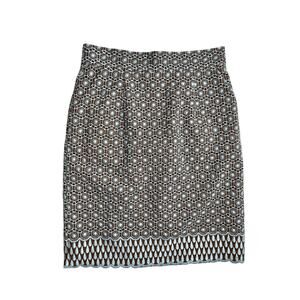 Antonio Melani Brown Blue Eyelet Scallop Hem Straight Pencil Skirt sz 6